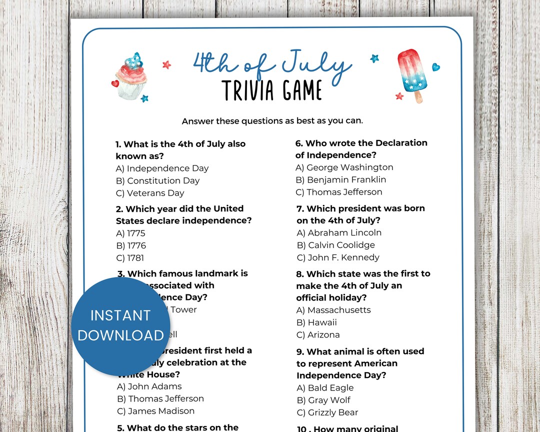 4th of July Trivia Questions Game, Trivia Quiz, Family Reunion Games ...