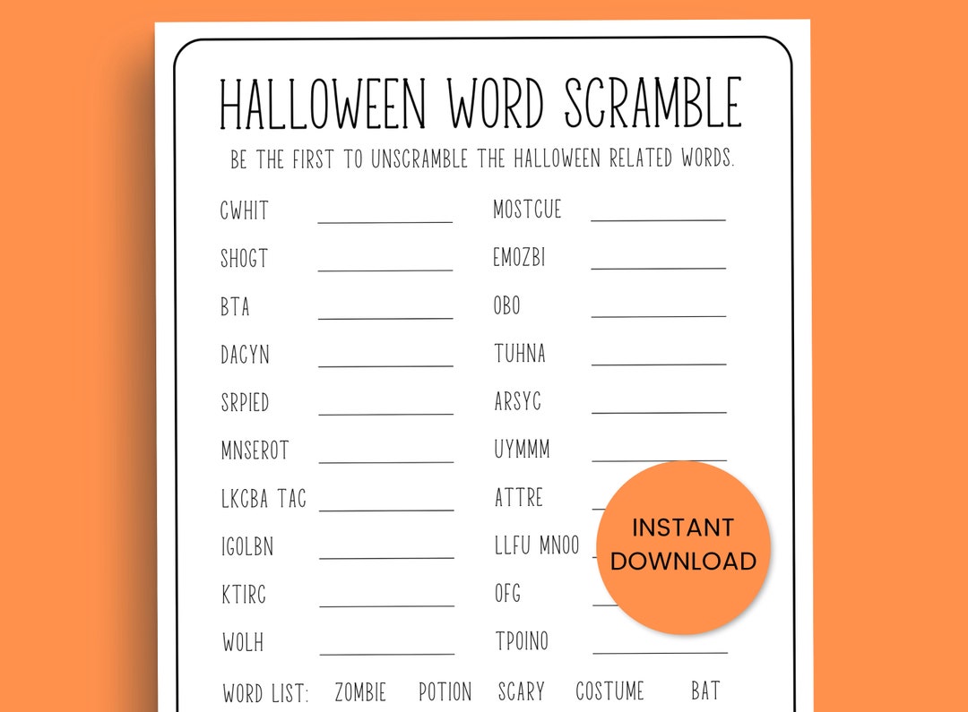 Halloween Word Scramble With Answers, Word Game, Games for Kids, Game ...