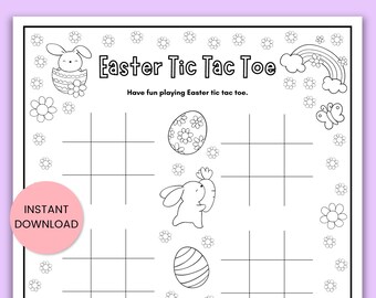 Pasen Tic Tac Toe Game Kleurplaat, Paascadeau voor kinderen, Paasspellen, Pasen Afdrukbaar, Paasleraar, Paasklascadeaus, Meisjes Pasen