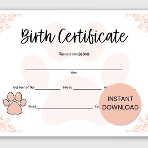 Puppy geboorteakte, geboorteakte van de hond, nieuwe puppy cadeau, hond eigenaar cadeau, kerstcadeau, cadeau voor man, cadeau voor kind, cadeau voor haar