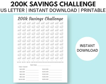 200k Savings Challenge Printable PDF, 200 000 Money Savings Tracker Log, Instant Download