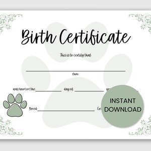 Welpe Geburtsurkunde, Hund Geburtsurkunde, neuer Welpe Geschenk, Hundebesitzer Geschenk, Weihnachtsgeschenk, Geschenk für Mann, Geschenk für Kind, Geschenk für sie