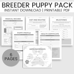 Grey Breeder Puppy Pack, Dog Breeder Forms, Dog Breeder Records, Dog Records, Dog Vaccination, Dog Certificate, Dog Planner, Dog Care