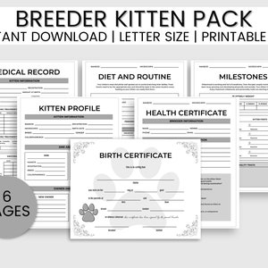 Cat Breeder Forms, Breeder Kitten Pack, Cat Breeder Records, Printable Cat Record, Cat Vaccination, Cat Certificate, Cat Planner, Cat Care