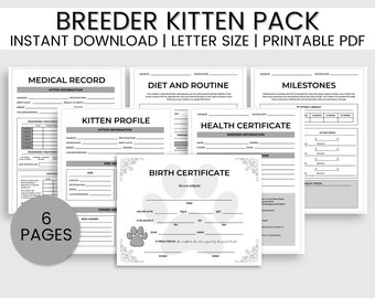 Formularios para criadores de gatos, paquete para gatitos de criadores, registros para criadores de gatos, registro imprimible para gatos, vacunación de gatos, certificado para gatos, planificador para gatos, cuidado de gatos