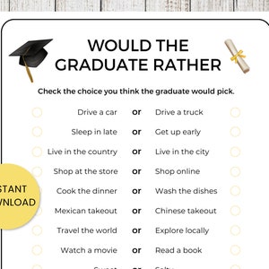 Would The Graduate Rather Game, Graduation Party Game, 2025 Grad Party, Graduation 2025, This or That Game, Would They Rather Game,