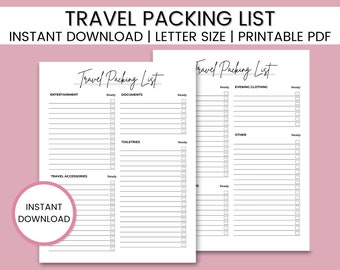 Travel Packing List Printable, Packing Lists, Packing Checklist, Cruise Packing List, Packing List PDF, Travel Checklist, Printable List