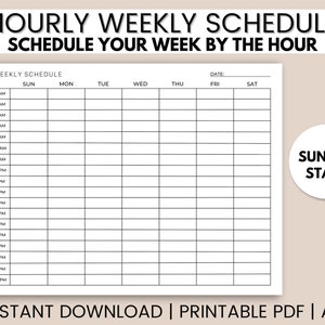 Weekly Hourly Planner Printable, Daily Hourly Planner, Hourly Digital Planner, Hourly Weekly Planner, Hourly Daily Planner, Hourly Schedule