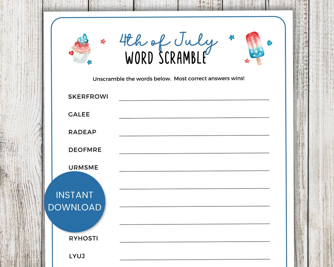 4th of July Word Scramble Game, Independence Day, Fourth of July ...