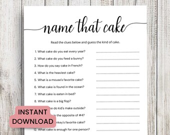 Name That Cake Printable Game, Bachelorette Party, Bridal Shower Games, Baby Shower, Wedding Table Games, Sweet 16 Games, Birthday Party