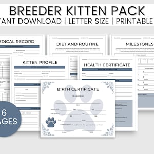 Katzen Züchter Formulare, Züchter Kitten Pack, Katzen Züchter Aufzeichnungen, druckbare Katzen Aufzeichnung, Katzen Impfung, Katzen Zertifikat, Katzen Planer, Katzenpflege