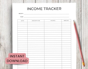 Income Tracker, Side Hustle Income Sheet, Monthly Income, Paycheck Tracker, Financial Tracker, Money Tracker Printable PDF