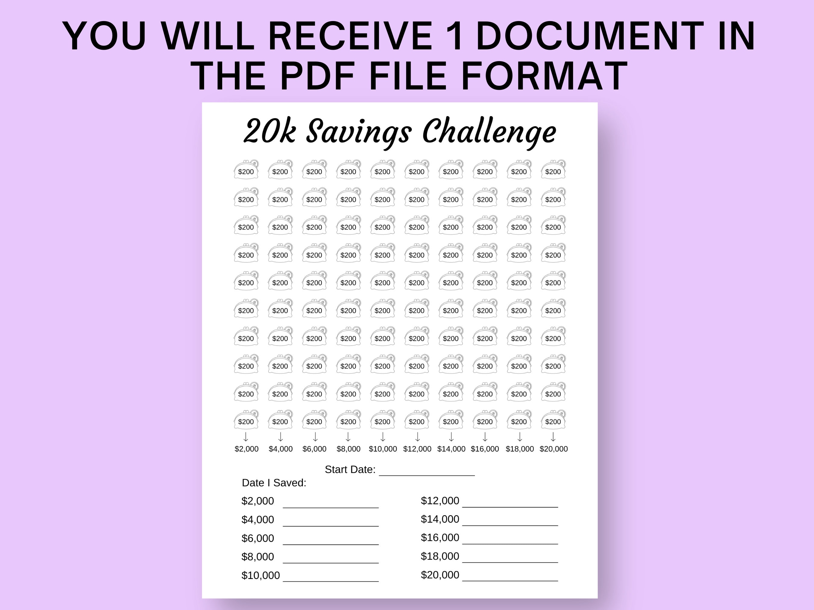 20k Savings Challenge Printable, 20000 Challenge, Money Savings Tracker ...