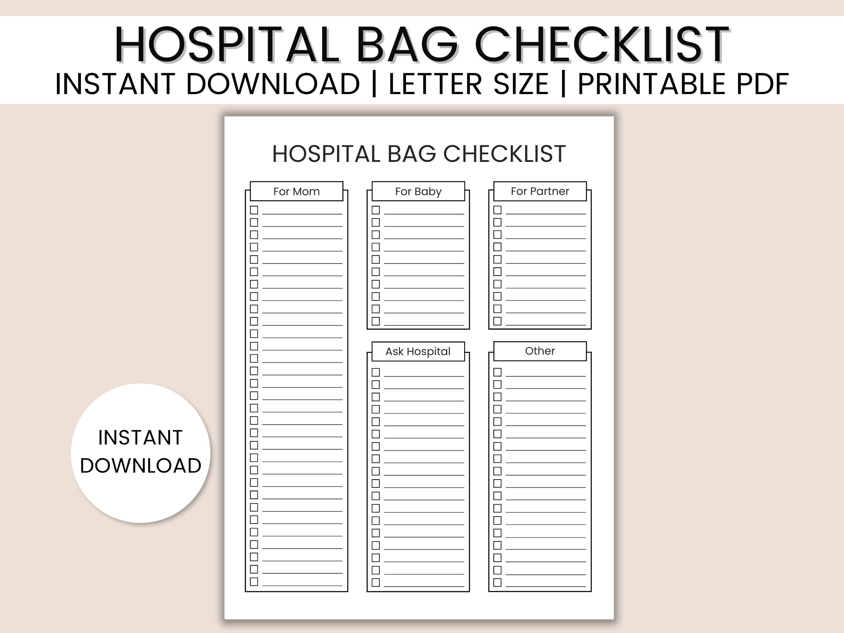 Maternity Hospital Bag Checklist printable Word Document 