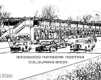 Goodwood Members meeting Colouring book, car Colouring book, Goodwood Colouring book, car gifts, Goodwood Racing, car lover, for him, car,