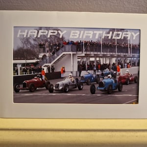 Verjaardagskaart, Goodwood Vintage Racing Circuit, 6 x 4, ledenvergadering, cadeau voor man, cadeau voor mannen, race, motorsport, oldtimers,