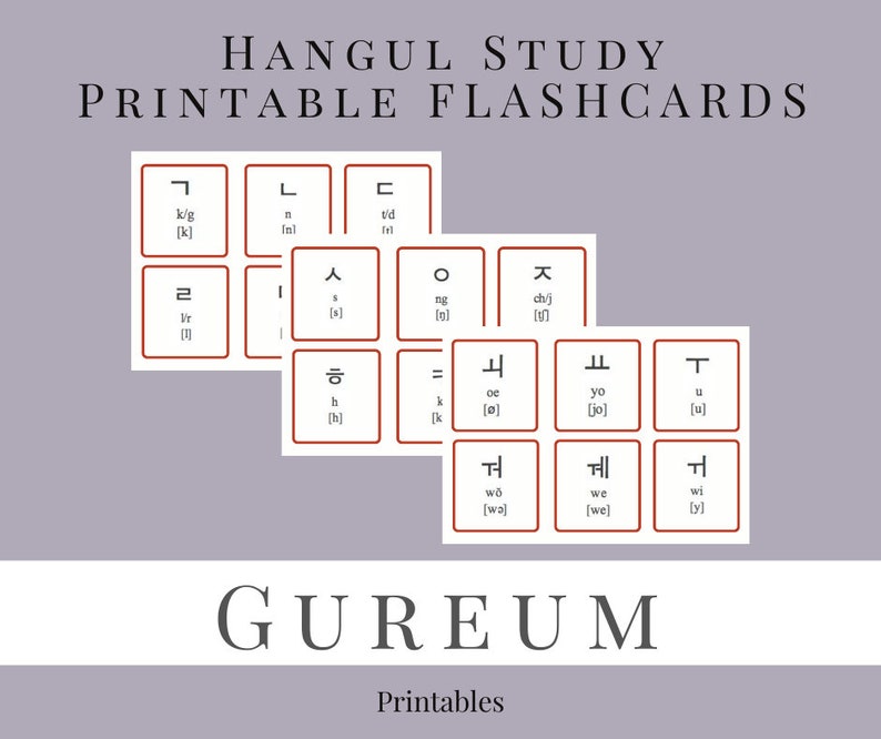 Korean Language Hangul Study Printable Flashcards - Etsy