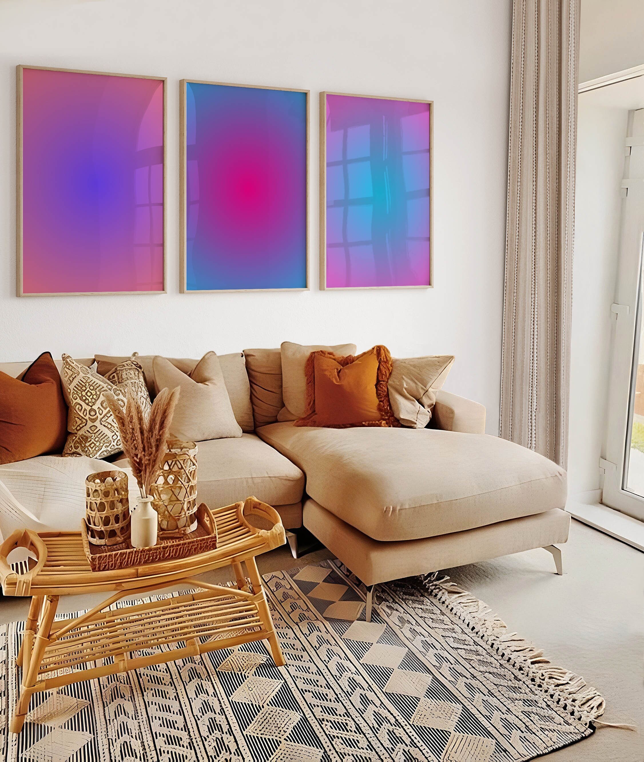 Set of 3 Aura Posters, Purple Aura Gradient Poster, Aura Energy, Abstract Color Gradient Print, DIGITAL DOWNLOAD