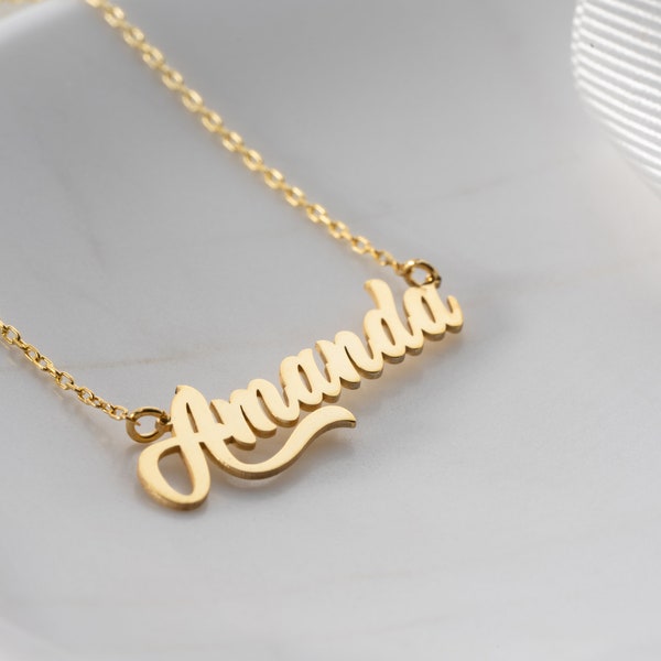 Personalized 14K Solid Gold Name Necklace, Dainty Gold Name Necklace, Custom Name Necklace, Solid Gold Nameplate Necklace, Custom Jewelry