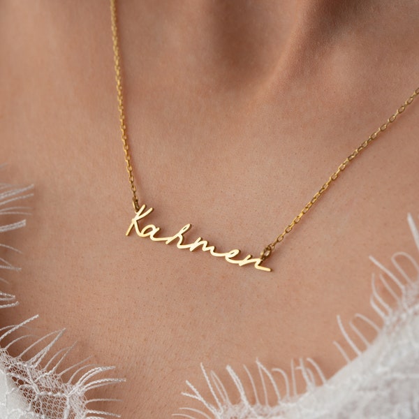 Personalized 14K Solid Gold Name Necklace, Dainty Gold Name Necklace, Custom Name Necklace, Solid Gold Nameplate Necklace, Custom Jewelry