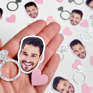 Custom Groom Face Confetti, Diamond Ring and Heart Confetti, Bachelorette Party Personalized Picture Decorations, Confetti Pack Customized