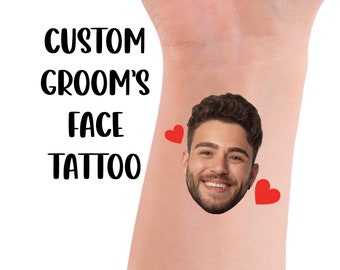 Custom Groom Tattoos, Bachelorette Party Favour Temporary Tattoos, Personalized Photo Tattoo Favour, Custom Groom Face Tattoo Red Heart