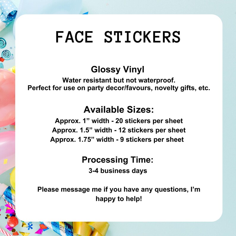 Custom Photo Sticker Sheet, 1 Personalized Face Stickers, Fun Novelty Party Favours, Glossy Vinyl Sticker image 7