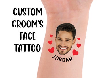 Custom Groom Face Tattoos, Bachelorette Party Favour Temporary Tattoos, Personalized Photo Tattoo Favour, Custom Groom Name Tattoo Red Heart