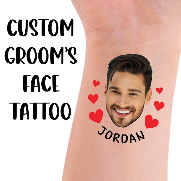 Custom Groom Face Tattoos, Bachelorette Party Favour Temporary Tattoos, Personalized Photo Tattoo Favour, Custom Groom Name Tattoo Red Heart