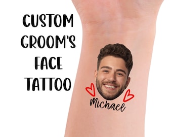 Bachelorette Tattoos, Custom Groom Face Tattoos, Bachelorette Party Favour Temporary Tattoos, Personalized Groom Name Tattoo Red Hearts