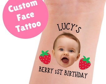 Custom Face Temporary Tattoos, Berry First Birthday Party Favors