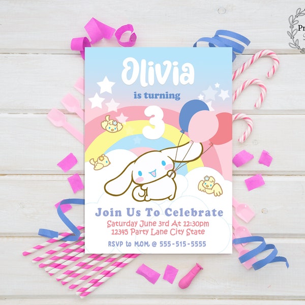 Custom Birthday Invitation Template, Personalized Kawaii Birthday Invite, Kids Birthday Invitations