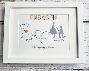 Custom Engagement Map Frame – Personalised Proposal Gift for Couple