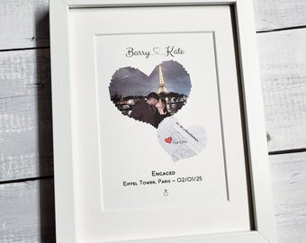 Custom Engagement Photo Frame with Map – Personalised Proposal Gift, Engagement Present for Couple