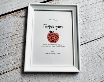 Personalised Teacher Gift Frame, Rhinestone Apple Decor, Thank You Teacher Present