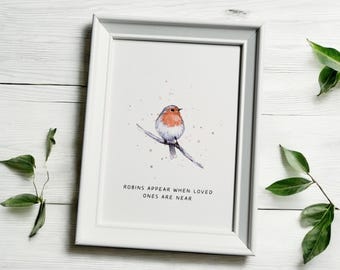 Robin Memorial Frame – “Robins Appear When Loved Ones Are Near” Sympathy Wall Art