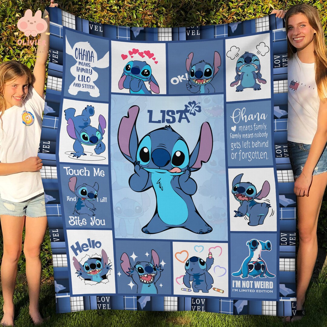 Personalized Name Stitch Family Lilo and Stitch Fleece Blanket, Premium