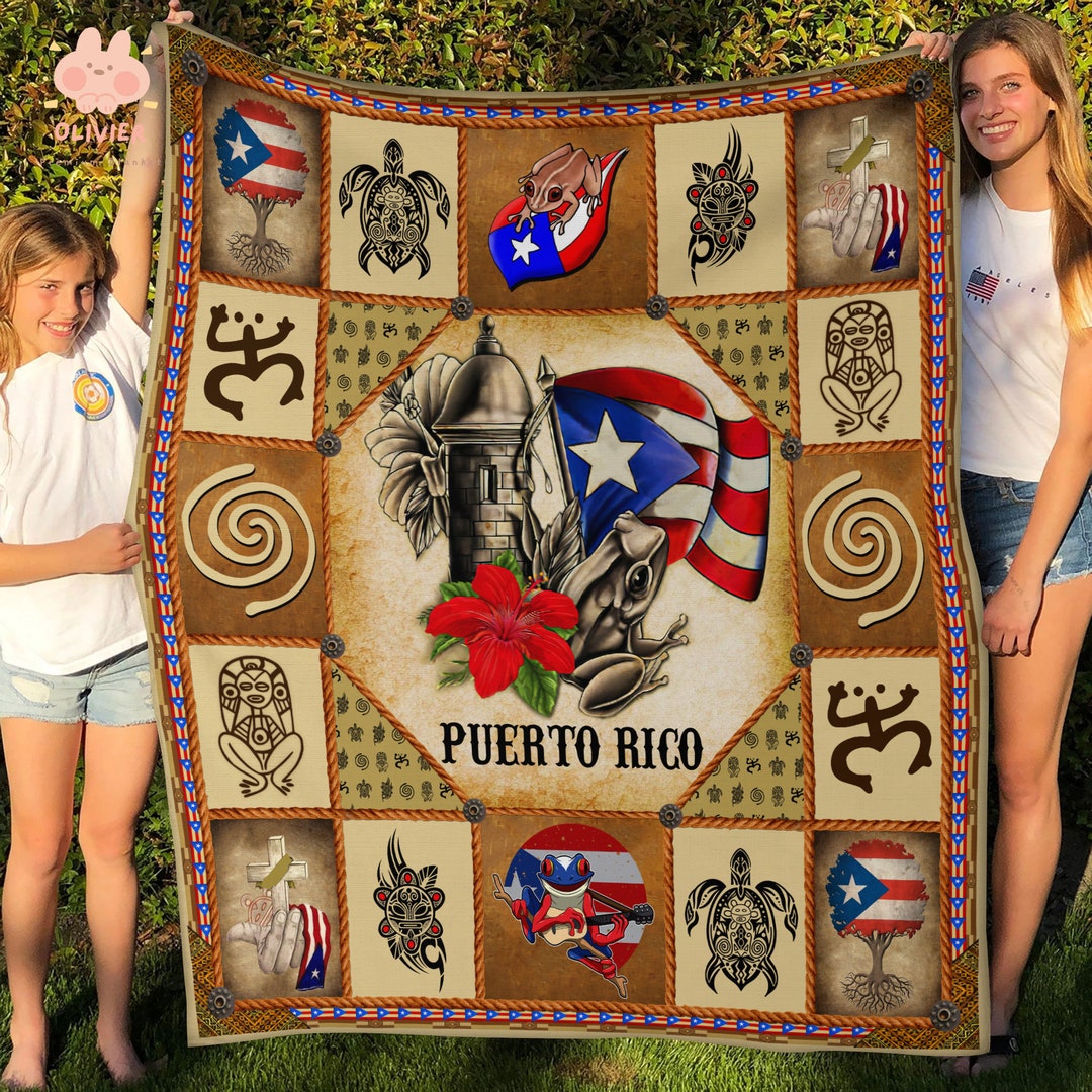 Puerto Rico Taino Symbols Fleece Blanket, Premium Sherpa Blanket