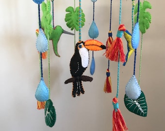 Handmade Macrame Rainforest Bird Mobile