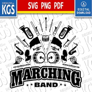 Marching Band, Instruments, Band, Marching, High School Marching Band, Music, SVG, PMG, PDF