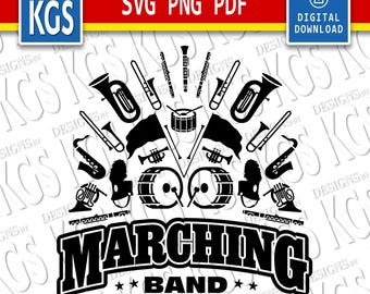 Marching Band, Instruments, Band, Marching, High School Marching Band, Music, SVG, PMG, PDF