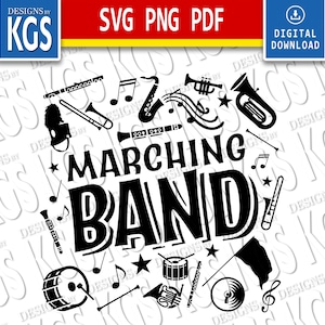 Marching Band, Instruments, Band, Marching, High School Marching Band, Music, SVG, PMG, PDF