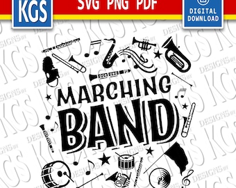 Marching Band, Instruments, Band, Marching, High School Marching Band, Music, SVG, PMG, PDF