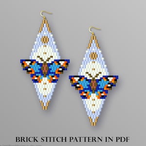 Blue Pansy butterfly, Junonia orithya, butterfly beaded earrings DIY PDF instant download, butterfly jewelry bead brick stitch pattern
