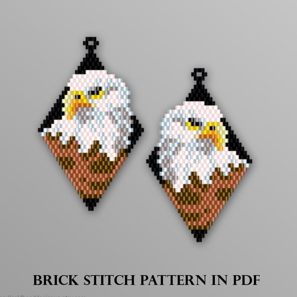 Bald Eagle, Diamond Shaped Earrings, Brick Stitch Pattern for beading, Seed bead pattern,  beading pattern, American Bald Eagle