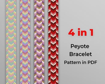 4 Peyote bracelets - PDF beading pattern, instant download, simple bracelet pattern