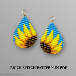 Sunflower Drop Earrings: Brick Stitch Seed Bead Pattern (PDF Pattern)
