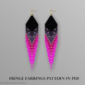 Fringe Beaded Earrings Pattern: Black, Silver, Purple (PDF Pattern)