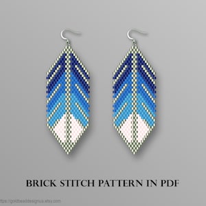 May include: A pair of blue and white beaded feather earrings with silver hooks. BRICK STITCH PATTERN IN PDF. https://goldbeaddesignua.etsy.com