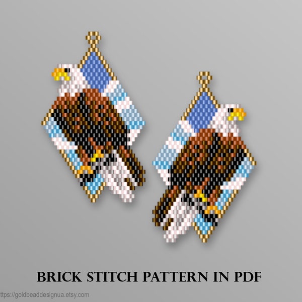 Bald Eagle - Diamond Shaped Earrings, Brick Stitch Pattern for beading, Seed bead pattern,  beading pattern, American Bald Eagle